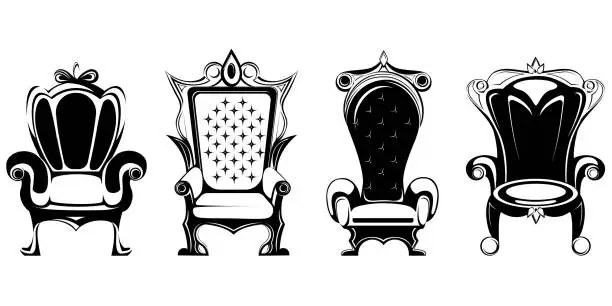 Vector illustration of Set of different royal thrones.