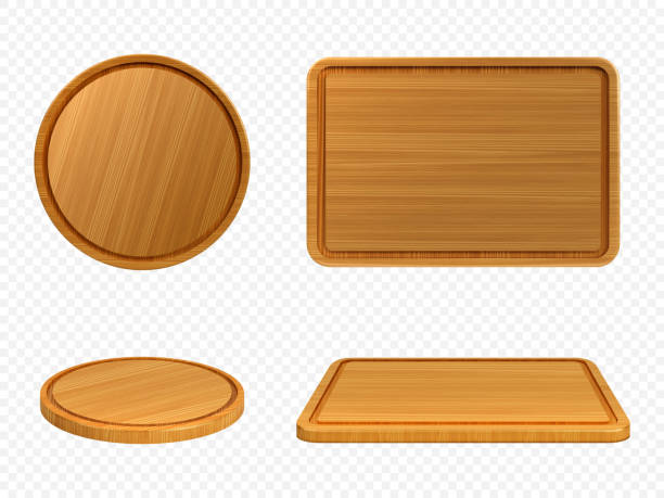 ilustraciones, imágenes clip art, dibujos animados e iconos de stock de pizza de madera y tablas de cortar vista superior o frontal - tabla de cortar