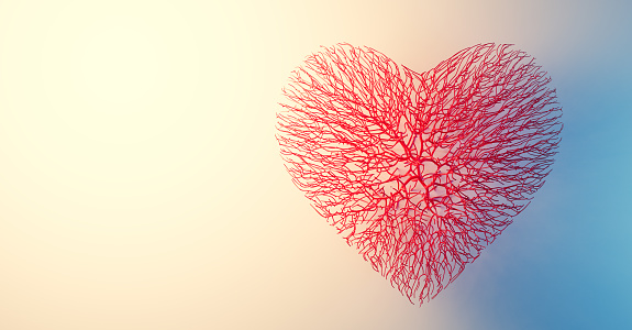 Heart made of veins or red wires connected. Valentine's day and love. 3D illustration