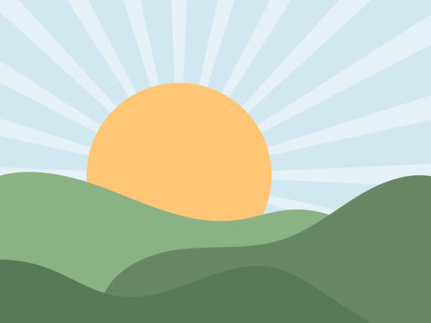 Green hills landscape in minimalist style. Boho decor for prints, posters and interior design. Mid Century modern decor. Green fields. Vector illustration