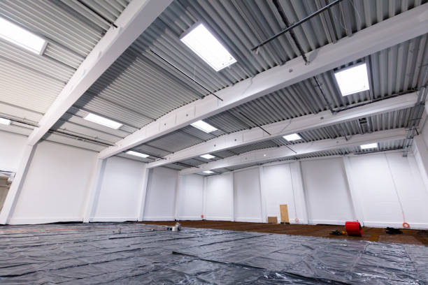 istock Warehouse construction site. Building a new industrial hall 1295805151