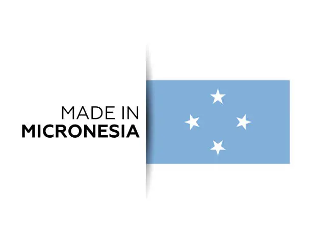 Vector illustration of Made in the Micronesia label, product emblem. White isolated background