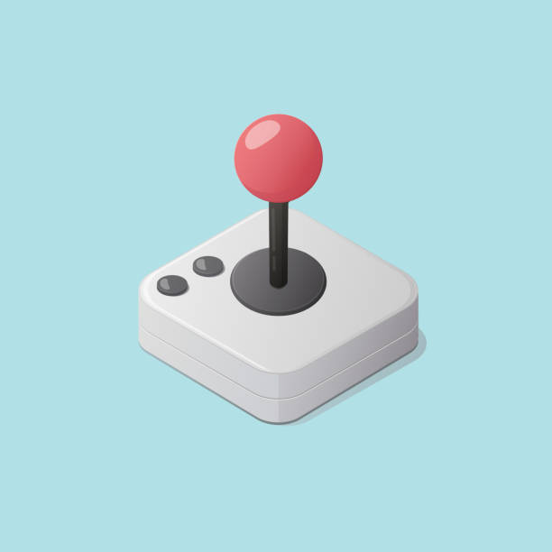 Old Joystick Video games concept. Gamepad joystick controller. Isometric vector illustration. Isolated on blue background. old remote control stock illustrations