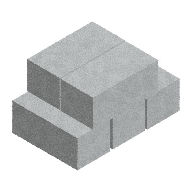 illustrations, cliparts, dessins animés et icônes de pile isométrique des blocs de cendre d’isolement sur le fond blanc. des briques grises. icône en béton de blocs de construction. construction. illustration plate d’icône isométrique d’icône de bloc de ciment de vecteur 3d. - cinder block