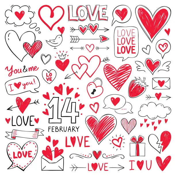 Vector illustration of Hearts and design elements for Valentine's Day