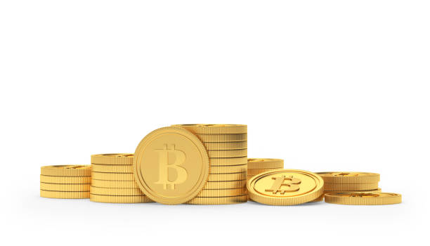 istock Stacks of golden bitcoin coins 1295812557