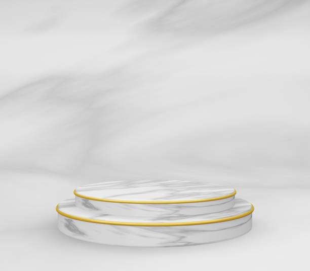 istock 3d marble round podium or pedestal with gold rings, white marble empty studio room, minimal product background, template mockup for cosmetic display, geometric of cylinder shape, luxury concept 1295815350