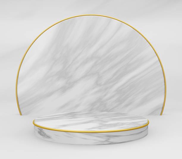 istock 3d marble round podium or pedestal with gold rings, white marble empty studio room, minimal product background, template mockup for cosmetic display, geometric of cylinder shape, luxury concept 1295815402