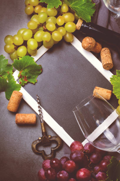 istock Wine tasting, degustation, invitation card with grape vine 1295816141