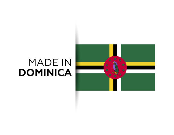 Made in the Dominica label, product emblem. White isolated background Caribbean, Country - Geographic Area, Dominica, Russia, Dominican Republic Flag dominica accessaries stock illustrations