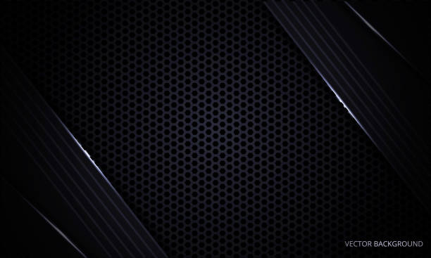 illustrations, cliparts, dessins animés et icônes de fond abstrait moderne noir de luxe avec la grille hexagonale de fibre de carbone et les lignes légères. design de luxe moderne futuriste toile de fond sombre. - backgrounds carbon fiber black