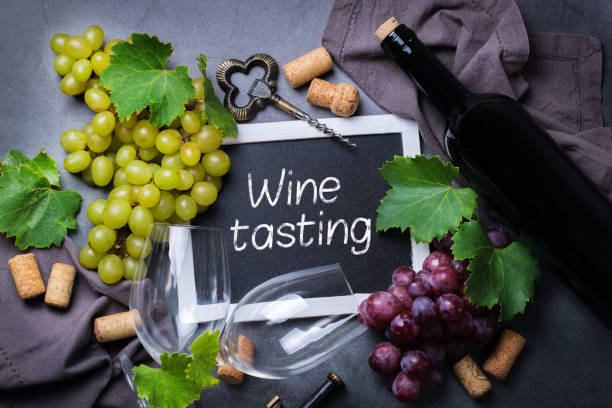 istock Wine tasting, degustation, invitation card with grape vine 1295816272