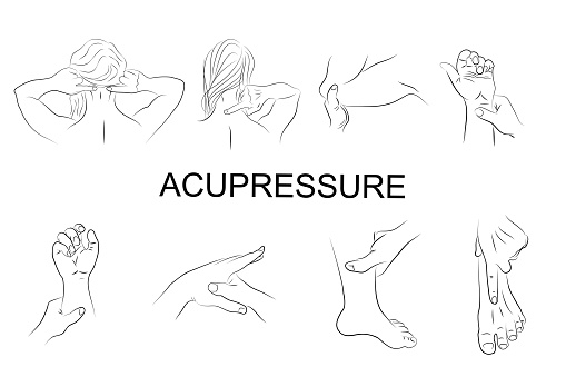 illustration of the techniques of acupressure. Oriental medicine