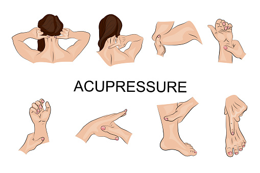 vector illustration of the techniques of acupressure. Oriental medicine