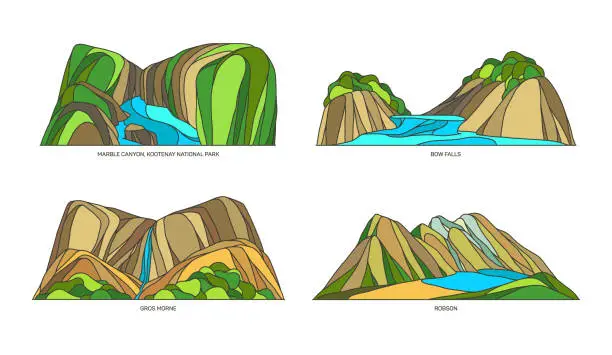 Vector illustration of Set of signs for canadian natural monuments