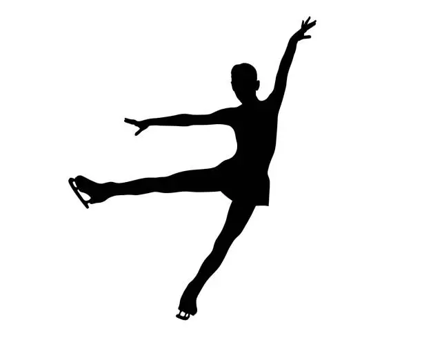 Vector illustration of graceful figure skater girl black silhouette