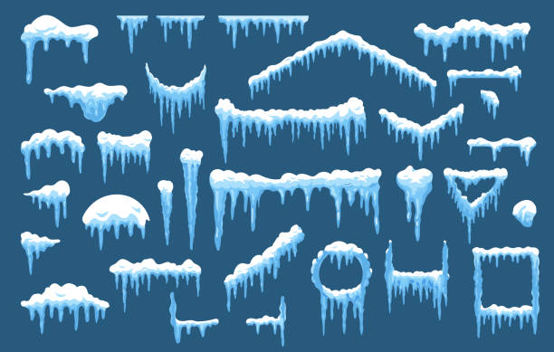 벡터 겨울 얼음과 휴일 눈 모양의 세트 - icicle stock illustrations