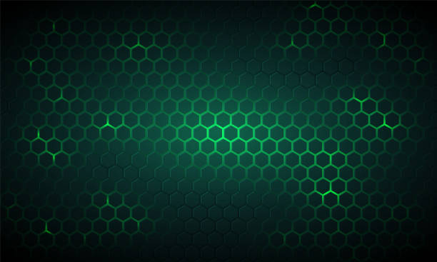 illustrations, cliparts, dessins animés et icônes de fond hexagonal hexagonal de vecteur de technologie vert foncé. l’énergie lumineuse verte abstraite clignote sous l’hexagone dans la technologie foncée, l’illustration moderne et futuriste de vecteur. - honeycomb pattern hexagon backgrounds