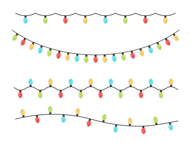 Catalog of Christmas lights Catalog of Christmas lights. Collection of colorful and festive garlands on a white transparent background. christmas lights stock illustrations