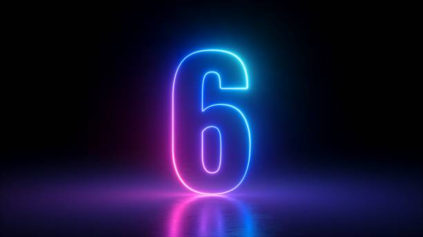 istock 3d render, number six glowing in the dark, pink blue neon light 1295819231