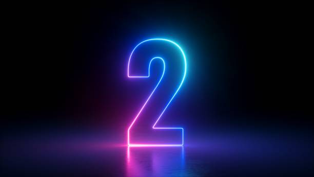istock 3d render, number two glowing in the dark, pink blue neon light 1295819244