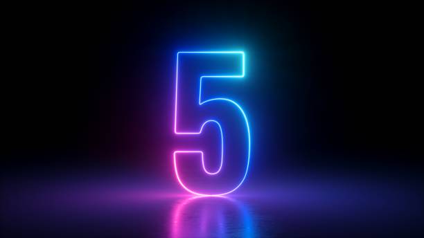 istock 3d render, number five glowing in the dark, pink blue neon light 1295819260