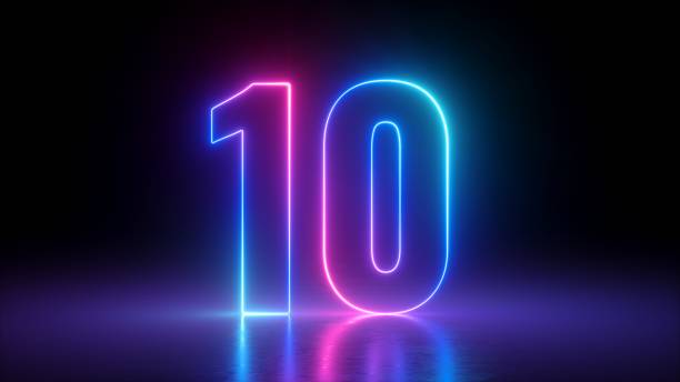 istock 3d render, number ten glowing in the dark, pink blue neon light 1295819287