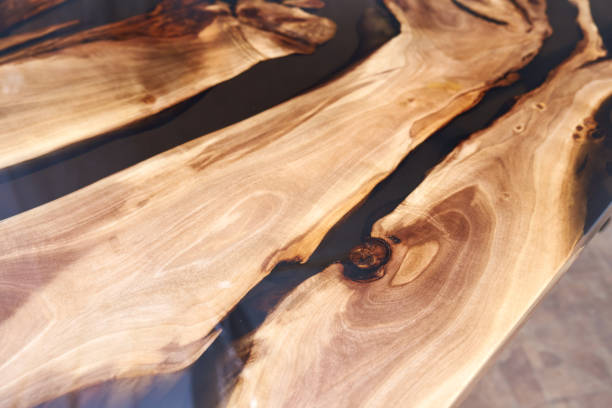 istock Texture of a wooden table with epoxy resin. 1295819498