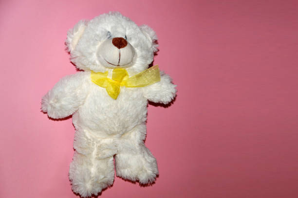 istock toy soft white bear on a pink background, copy space 1295824778