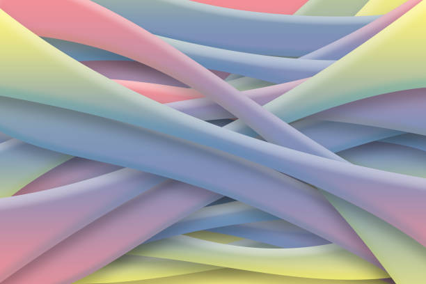 3d abstract background illustration of purple, yellow, pink and blue overlapping wavy shapes