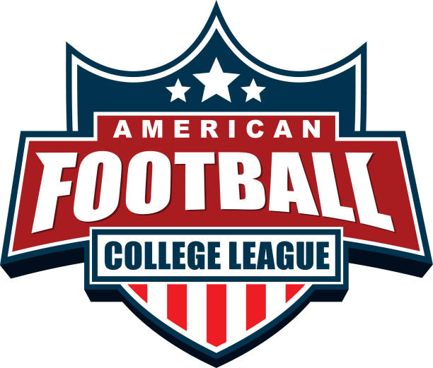 illustrazioni stock, clip art, cartoni animati e icone di tendenza di american football college league badge logo design - campionato