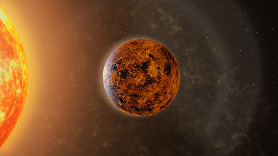 3D Venus western and eastern elongation representing scene created and modelled in Adobe After Effects and the planet textures are taken from Solar System Scope official website (https://www.solarsystemscope.com/textures/)