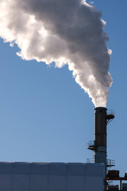 istock Smokestack with smoke in portrait orientation 1295829496