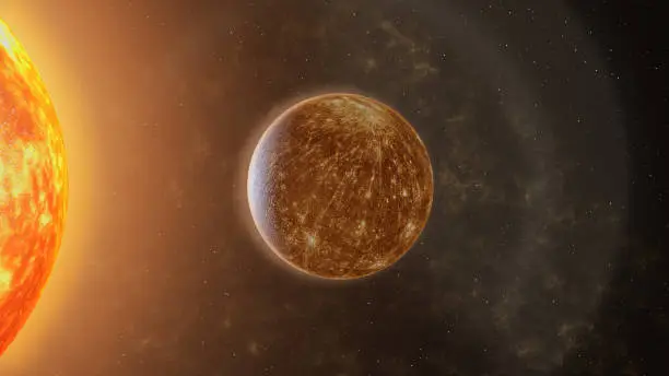 3D Mercury western and eastern elongation representing scene created and modelled in Adobe After Effects and the planet textures are taken from Solar System Scope official website (https://www.solarsystemscope.com/textures/)