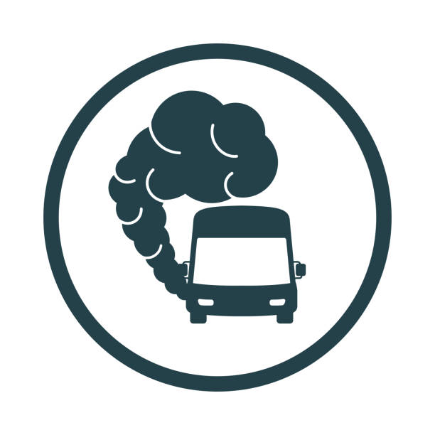 ilustraciones, imágenes clip art, dibujos animados e iconos de stock de icono de autobús con gases de escape. humos de tráfico. contaminación ambiental. smog - shuttle bus vector isolated on white bus