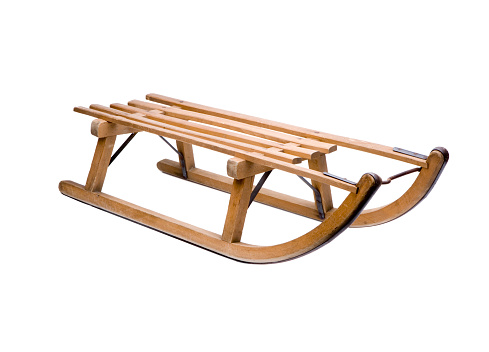 old wooden sledge on white background