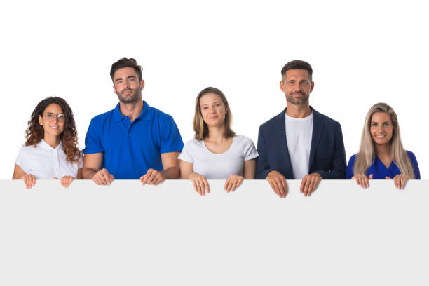 istock Group of people holding blank sign 1295830491