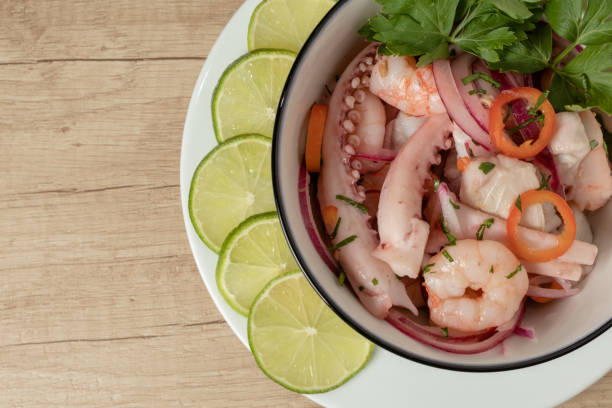 istock Typical Peruvian food. Served in a white bowl. Top view. 1295830758