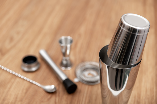 Focus on Boston Style Cocktail Shaker and accessories