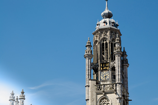 Middelburg, Netherlands, August 2019. Details of the magnificent gothic style town hall, beautiful summer day.