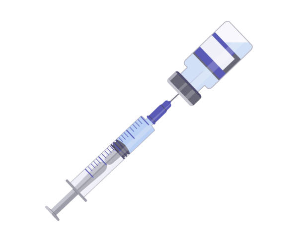 Glass ampoule and syringe. Protection against viruses and disease. Coronavirus vaccine. Timely vaccination. Template design of a drug ampoule Glass ampoule and syringe. Protection against viruses and disease. Coronavirus vaccine. Timely vaccination. Template design of a drug ampoule. Vector illustration, isolated on white background botox bottle stock illustrations