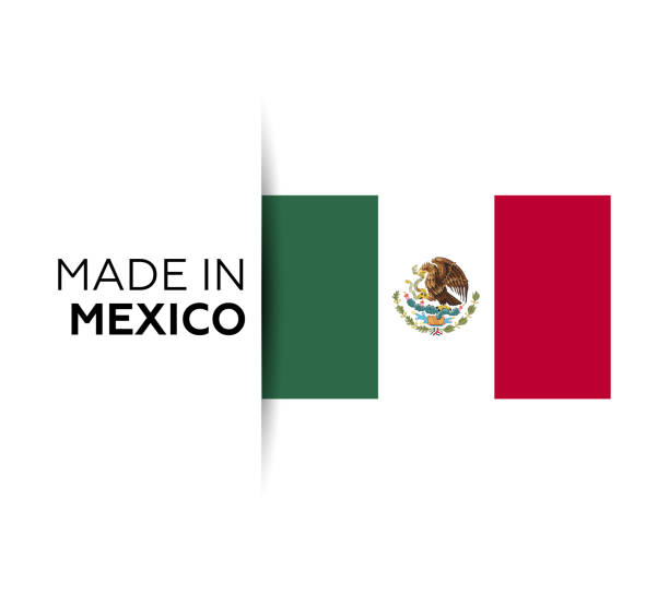 ilustrações de stock, clip art, desenhos animados e ícones de made in the mexico label, product emblem. white isolated background. - mexican flag mexico flag digitally generated image