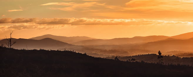 Panoramic at sunset from mount Pedroso in Santiago de Compostela in Santiago de Compostela, GA, Spain