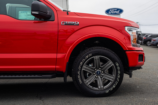 Dartmouth, Canada - January 10, 2021 - New model Ford-150 pickup truck at a dealership.
