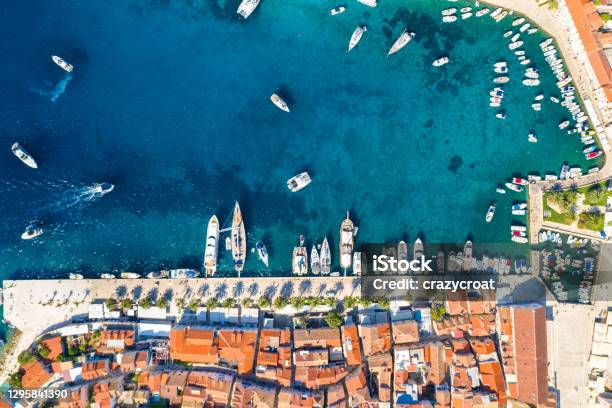 Aerial View Of The Harbour In Hvar Town Croatia Stock Photo - Download Image Now - Hvar, Stari Grad - Hvar, Croatia