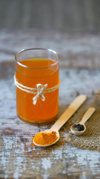 Healthy drink water with turmeric. stock photo