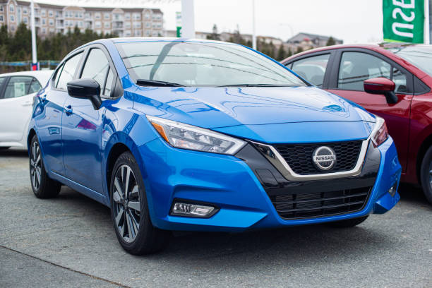 Ukraine, Kyiv - 26 April 2021: Blue Nissan Sentra car moving on the street. Editorial