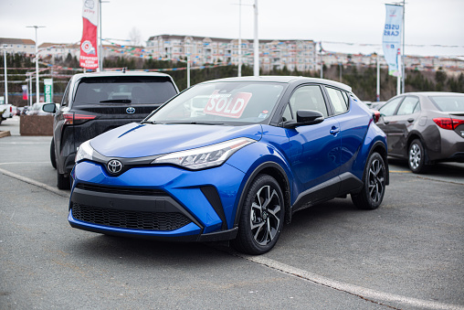 Dartmouth, Canada - January 10, 2021 - 2021 Toyota C-HR crossover at a dealership.