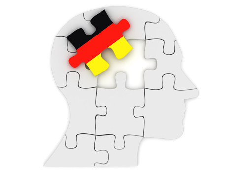 Germany flag learn German language head puzzle silhouette mind brain memory