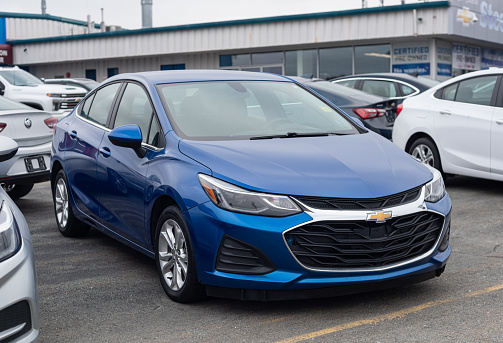 Dartmouth, Canada - January 10, 2021 - A 2019 Chevrolet Cruze Sedan (now discontinued) at a dealership.